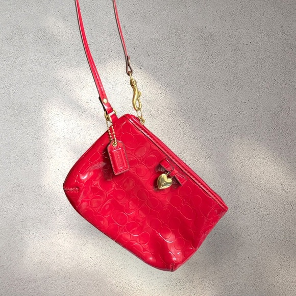 Coach Red Wristlet w/ Heart Charm - Picture 1 of 5